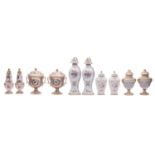 A mixed lot of Continental ceramics comprising a pair of Sevres-style vases and covers with blue