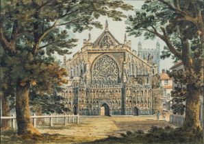 Edward Hawke Locker (British, 1777-1849) View of Exeter cathedral Watercolour 23.5 x 30.