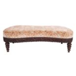 An Anglo Indian carved hardwood and upholstered centre stool,
