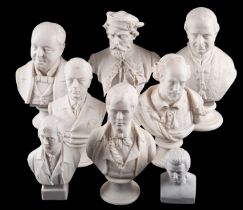 A collection of eight 19th/early 20th century English and Continental Parian portrait busts