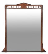 A Victorian ebonised and marquetry framed overmantel mirror, in Aesthetic Movement taste,