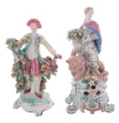 A Bow porcelain figures of 'Ceres' emblematic of Earth together with one other,