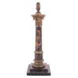 An Italian marmo Portoro and metal mounted columnar table lamp,