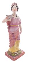 A very large Staffordshire pearlware figure of Venus wearing pink lustre and yellow flowing robes,