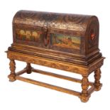 An Austrian painted and parcel gilt marriage coffer on stand, in Renaissance style,