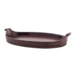 A George III brass banded mahogany tray, circa 1775; of oval form,