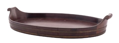 A George III brass banded mahogany tray, circa 1775; of oval form,