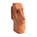 A sculpted terracotta model of an Easter Island mo'ai head, signed 'Aku Kon 1958',