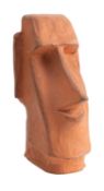 A sculpted terracotta model of an Easter Island mo'ai head, signed 'Aku Kon 1958',