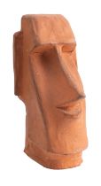 A sculpted terracotta model of an Easter Island mo'ai head, signed 'Aku Kon 1958',