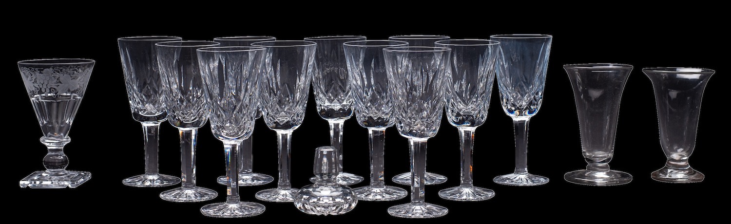 A mixed lot of glassware including a set of eleven Waterford small wine or sherry glasses; - Image 2 of 2