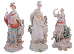 A group of three Derby figures comprising two depicting Minerva, the goddess of Wisdom,