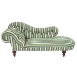 A Victorian walnut and button upholstered chaise longue,