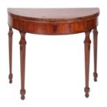 A late George III mahogany and crossbanded demi-lune card table,