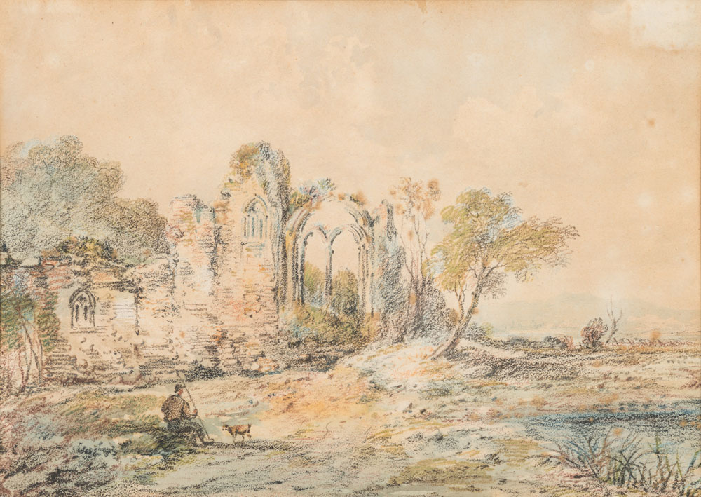 Attributed to John Laporte (British, 1761-1839) Cloister ruins in a landscape,