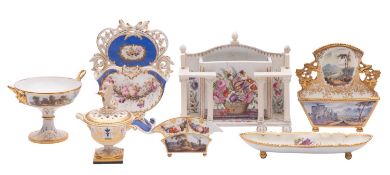 A group of early 19th century English porcelain including four letter/card racks, 6.
