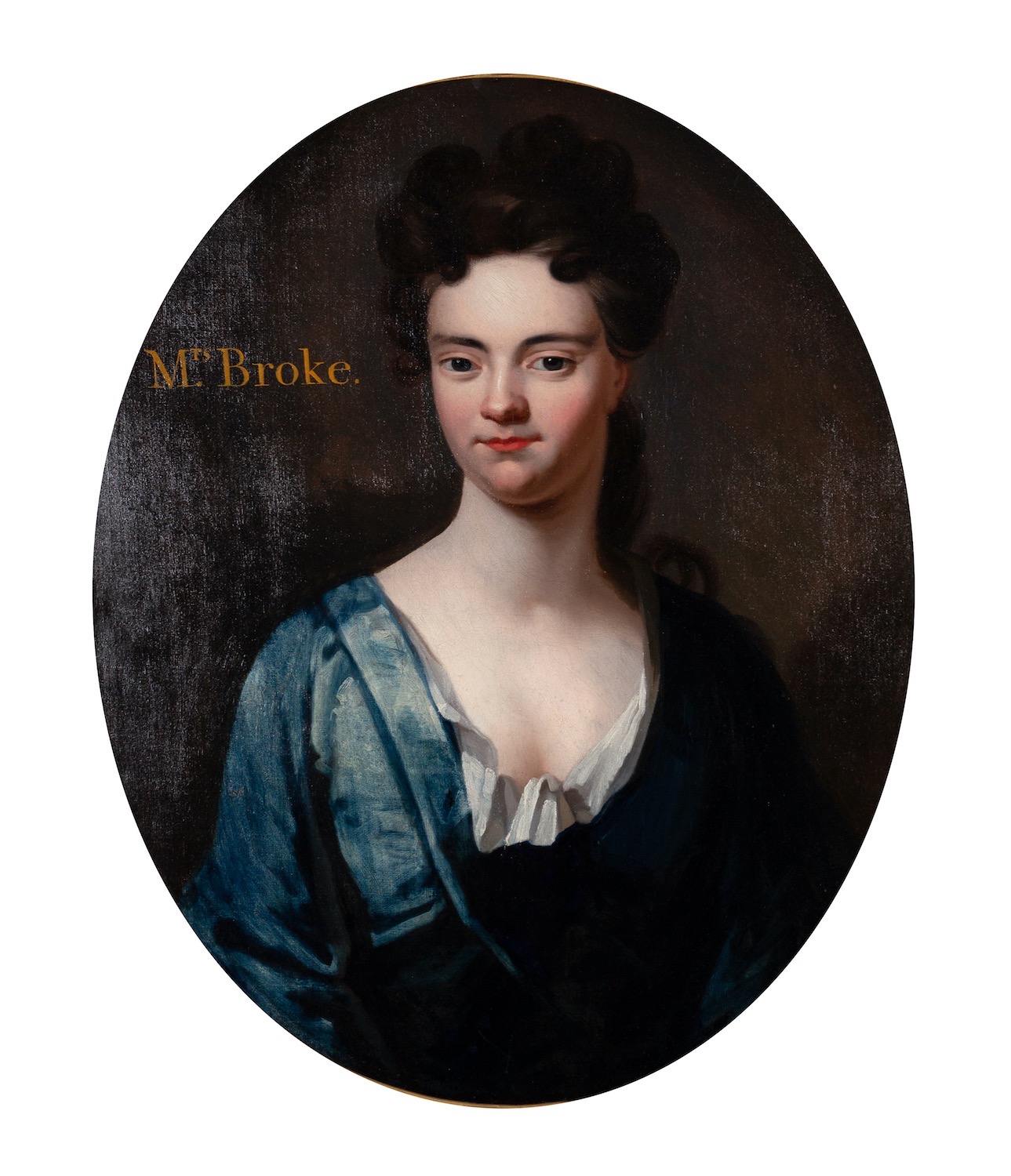 British School, 18th Century Portrait of Mrs Broke, in a blue dress Oil on canvas 74 x 60.