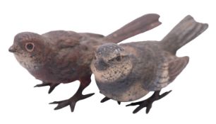 A small Austrian cold painted bronze group of two birds,