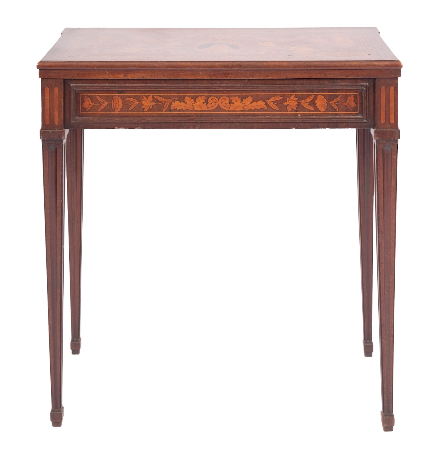 A Dutch marquetry inlaid walnut tea table,