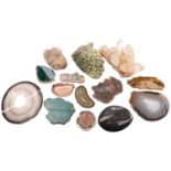 A collection of mineral and fossil specimens; including rock crystal, 27cm wide; quartz,