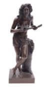 After Francisque Joseph Duret, (French 1804 - 1865), a bronze model of a Bacchic musician,