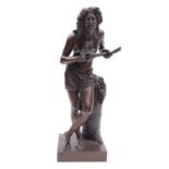 After Francisque Joseph Duret, (French 1804 - 1865), a bronze model of a Bacchic musician,