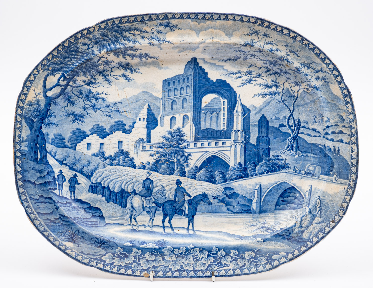 Six various 19th Century blue and white glazed meat plates; - Image 5 of 6