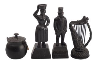 Four items of Victorian Irish carved bog oak souvenirware,