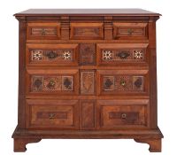 A Dutch oak, walnut and parquetry chest of drawers in 17th century taste,