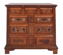 A Dutch oak, walnut and parquetry chest of drawers in 17th century taste,