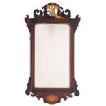 A mahogany and marquetry framed wall mirror in George I style,