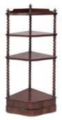 A Victorian rosewood three-tier corner etagere,