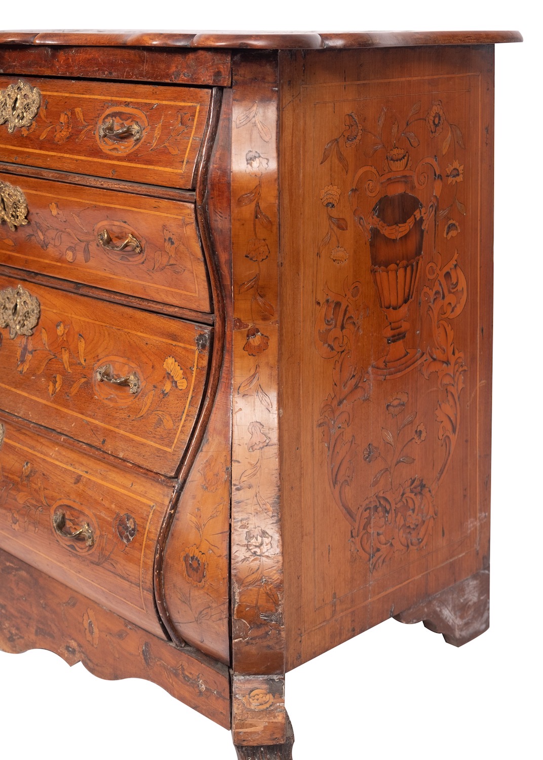 A walnut and marquetry bombe commode, in 18th century style, - Image 4 of 5