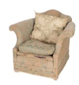 A green damask silk covered armchair,