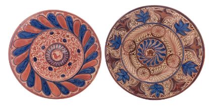 Two Hispano-Moresque lustre pottery chargers both with central bosses,