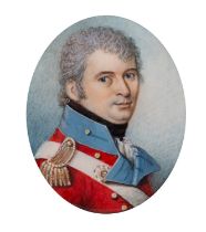 British School, 19th Century A portrait miniature of an Officer in a red tunic,