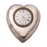 A heart-shaped silver mounted easel clock having an eight-day duration timepiece movement,