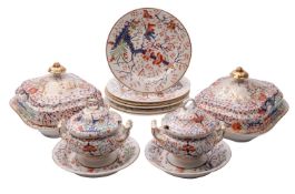 A group of early 19th century Chamberlains Worcester and Derby Japan pattern porcelain dinner wares