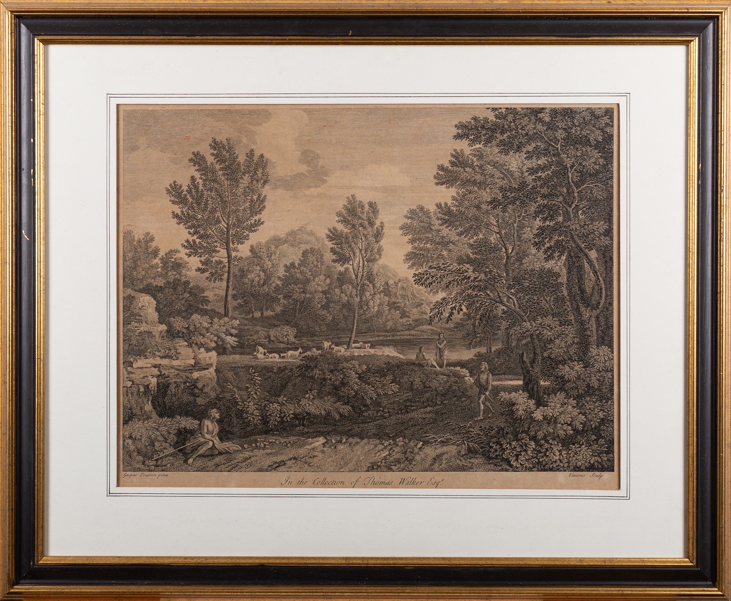 After Gaspard Dughet (French, 1615-1675) Idealised classical landscape with staffage Engraving 29. - Image 2 of 2