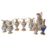 A group of Coalbrookdale-style flower encrusted porcelain vases and ewers circa 1830-50 all with