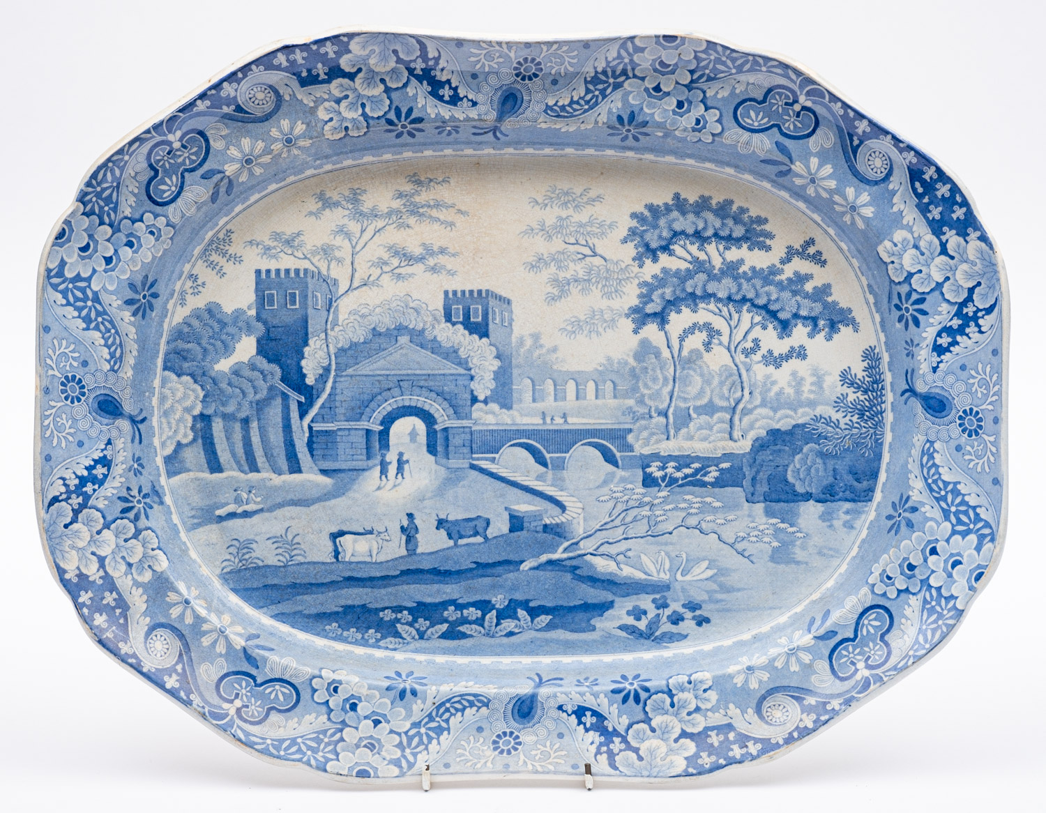 Six various 19th Century blue and white glazed meat plates; - Image 4 of 6