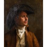 French School, 19th Century Portrait of a gentleman in a black hat with brown coat Oil on canvas 59.