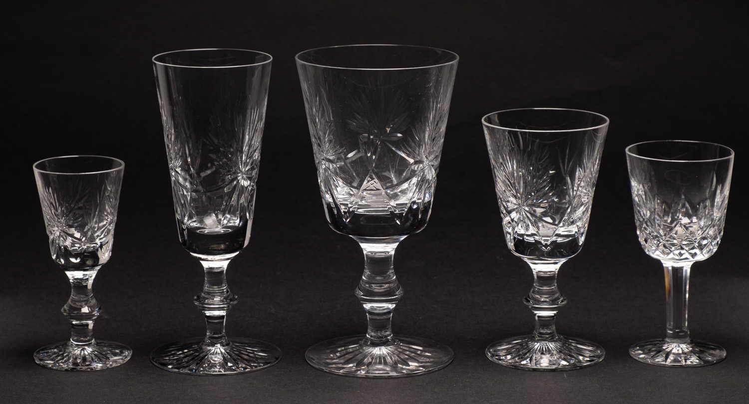 A suite of Edinburgh Crystal glasses in the Star of Edinburgh pattern, comprising seventeen flutes,
