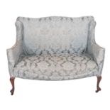 A Victorian teal Damask upholstered two seat sofa in George I style,