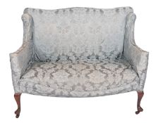 A Victorian teal Damask upholstered two seat sofa in George I style,