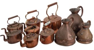 Seven various Victorian copper kettles, second half 19th century; of typical form,