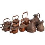 Seven various Victorian copper kettles, second half 19th century; of typical form,