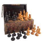 A Staunton pattern ebony and boxwood weighted chess set, probably by F.H.