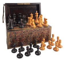 A Staunton pattern ebony and boxwood weighted chess set, probably by F.H.