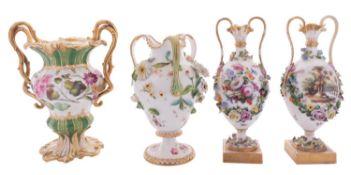 A group of Coalbrookdale-style porcelain circa 1835-50 comprising a pair of flower encrusted